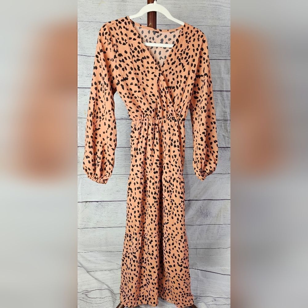 ‎Women's Animal Print Puff Sleeves Dress Small